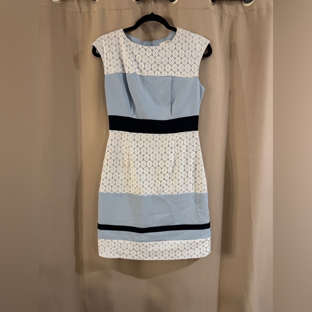 Studio One Light Blue, White and Black Sheath Dress